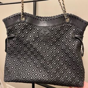Black Quilted Leather Tory Burch Marion Handbag